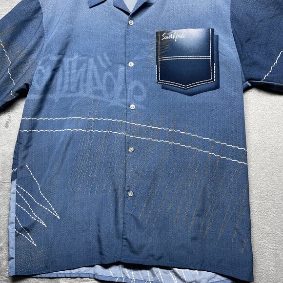 Southpole Shirt Mens L Button Up Vintage Blue All Over Print Y2K Baggy Hip Hop - Picture 5 of 9